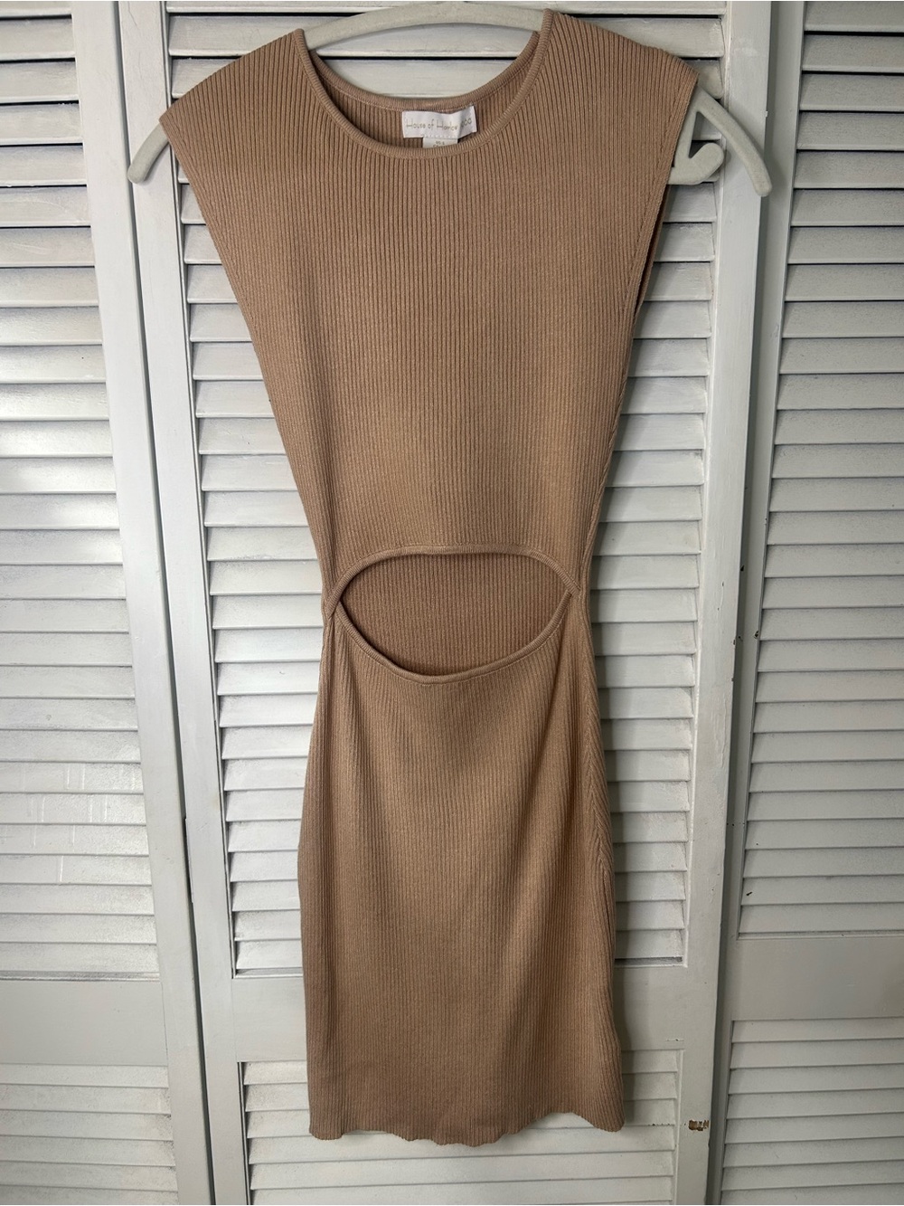 House of Harlow Sleeveless Cutout Ribbed Dress in Camel Size Small